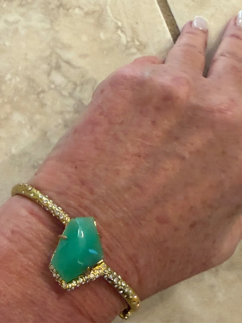 Alexis Bittar Green Stone Bracelet with Crystals and Gold